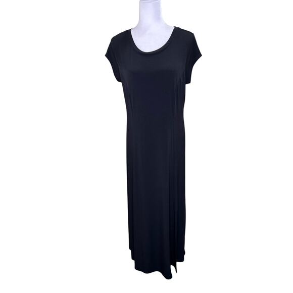 Chico's Black Short Sleeve Maxi Dress Poly Spandex Stretch Travel Sz. 1 / Medium - Picture 1 of 9